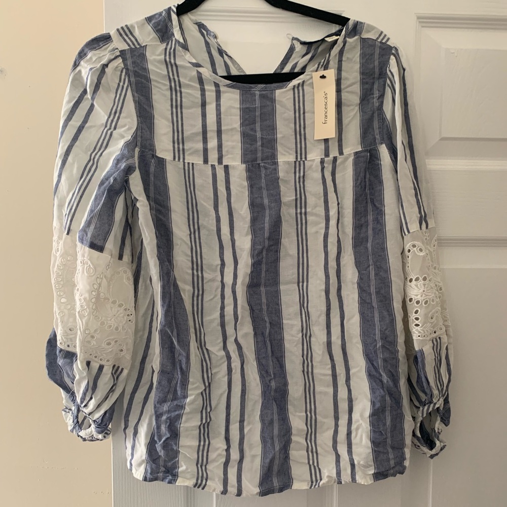 Francesca blue and white blouse. Runs Small!!